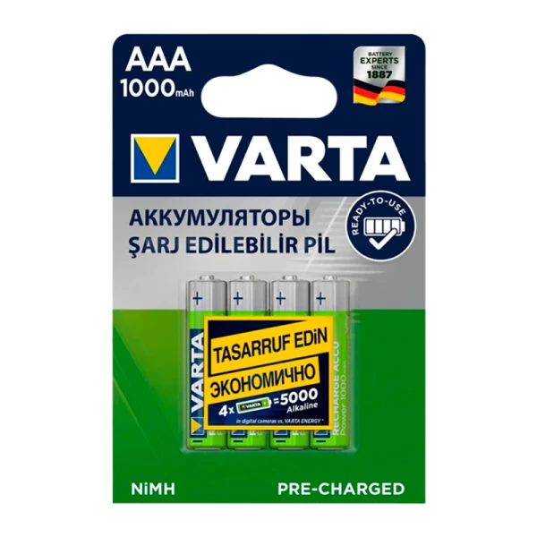 Аккумулятор предзаряженный RTU Varta HR03 AAA BL4 NI-MH 1000mAh (4/40/200)