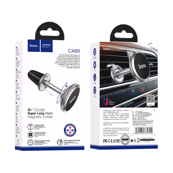 Держатель автомобильный HOCO CA69 в воздуховод магнит белый (1/108)