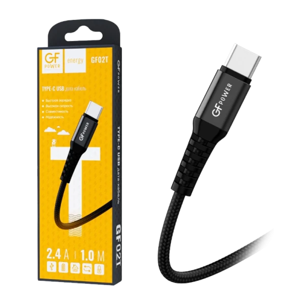Кабель GFPower 02T USB (m)-Type-C (m) 1.0м 2.4A нейлон черный (1/200/800)