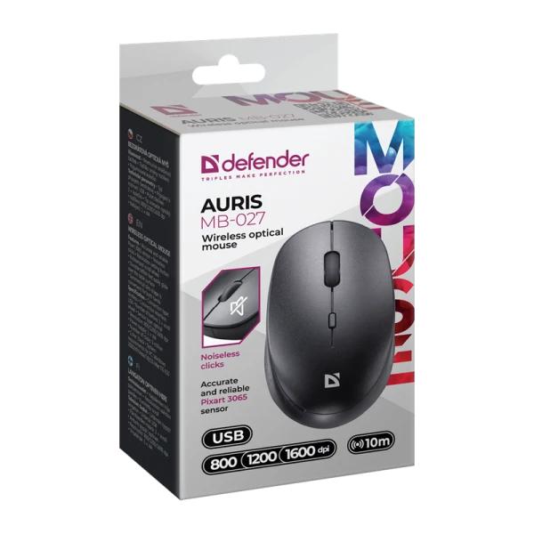 Мышь беспроводная Defender MB-027 Auris бесшумная bluetooth черный (1/40)