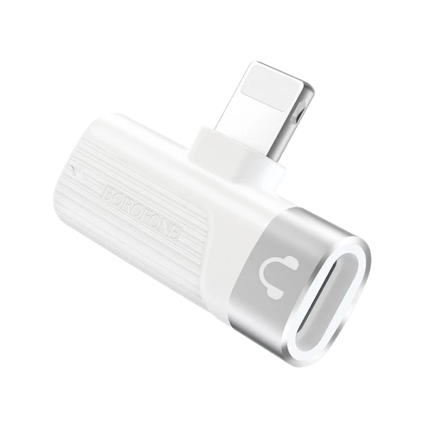 Переходник AUX Borofone BV14 Lightning (m)-Lightning (m)/Lightning (f) пластик серебряный (1/76/304)