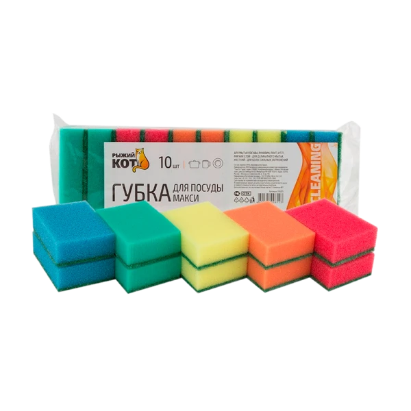 Губка Рыжий кот "Макси" 95х65х30мм поролон ассорти (1/30)