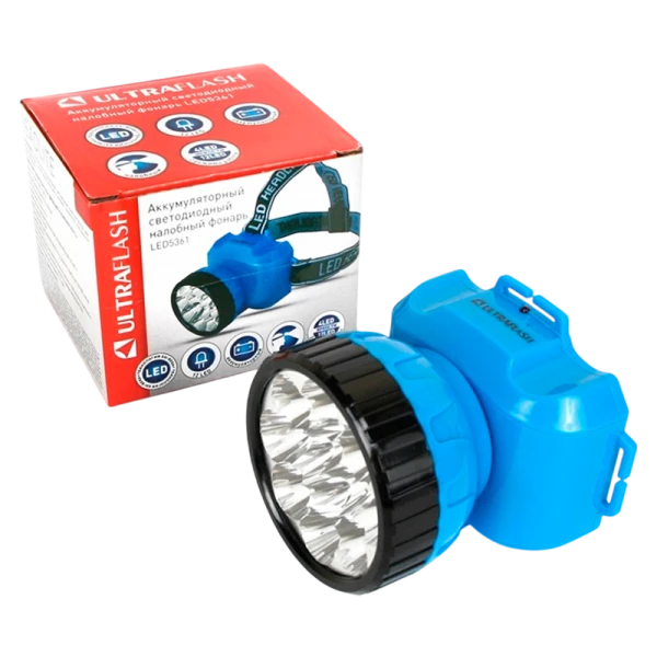 Фонарь налобный Ultraflash LED5361 4W 12LED от батареек 2 режима синий (1/10/60)