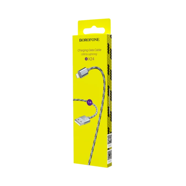 Кабель Borofone BX24 USB (m)-Lightning (m) 1.0м 2.4A нейлон серый (1/648)