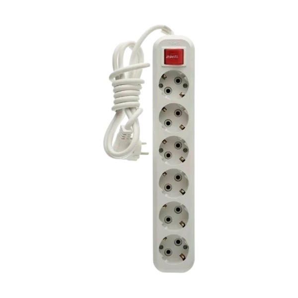 Удлинитель Makel 6р.С/З 16A 2.0м с выкл. 2x1мм² IP20 белый MGP232 (1/12)