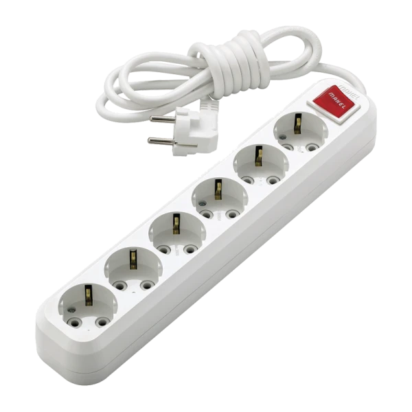 Удлинитель Makel 6р.С/З 16A 3.0м с выкл. 2x1мм² IP20 белый MGP233 (1/12)