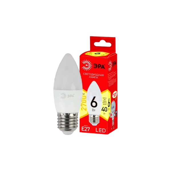 Лампа светодиодная ЭРА B35 E27 6W 2700К 220-240V свеча Eco (1/10/100)