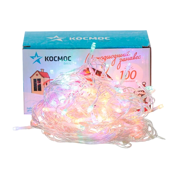 *Гирлянда Космос 100LED 2.5м лампочки бахрома 8 режимов с контроллером ассорти (1/48) 