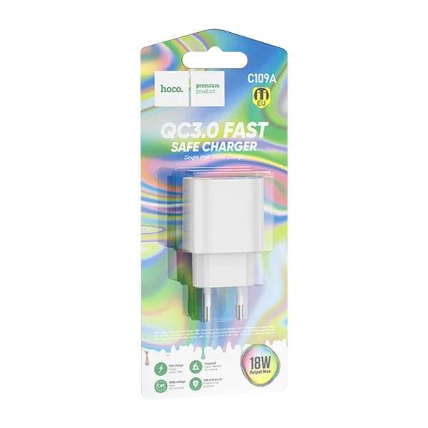 Сетевое З/У HOCO C109A 1USB 18W QC3.0 белый (1/36/216)