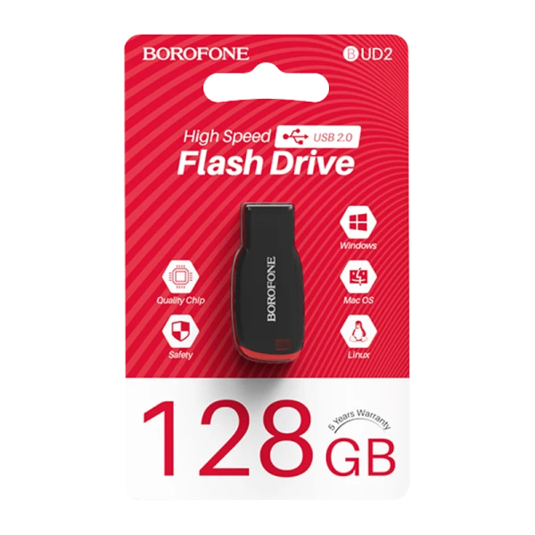Флеш-накопитель Borofone Generous BUD2 128GB USB2.0 пластик черный (1/35/280)
