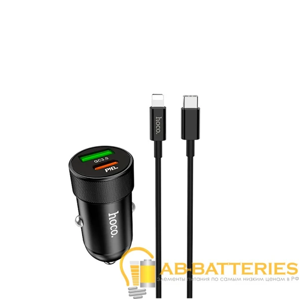 Автомобильное З/У HOCO Z32B 1USB/Type-C 2.4A QC3.0 черный (1/14/140)