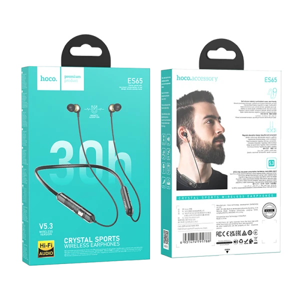 Наушники внутриканальные HOCO ES65 bluetooth 5.3 с микр. спорт. черный (1/138)