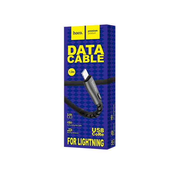 Кабель HOCO U58 USB (m)-Lightning (m) 1.2м 2.4A TPE черный (1/30/300)