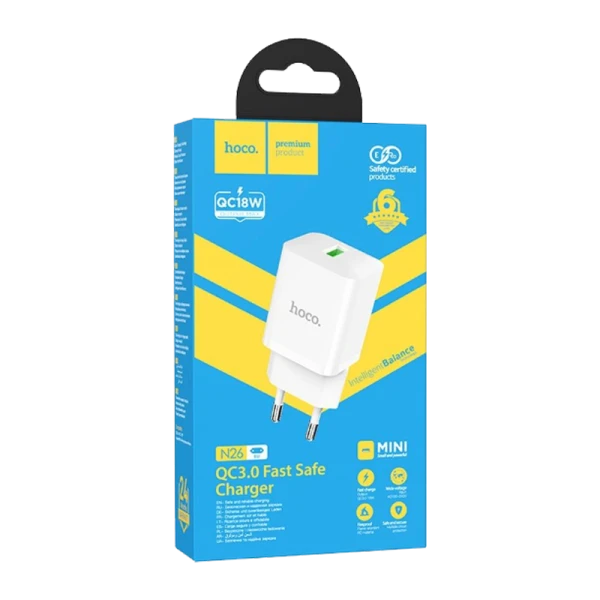 Сетевое З/У HOCO N26 1USB 18W QC3.0 белый (1/13/130)