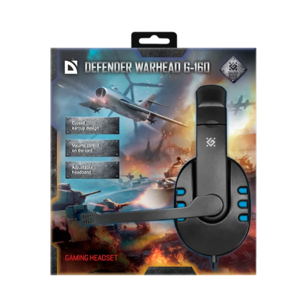 Наушники полноразмерные Defender G-160 Warhead с микр. игровые черный синий (1/20)