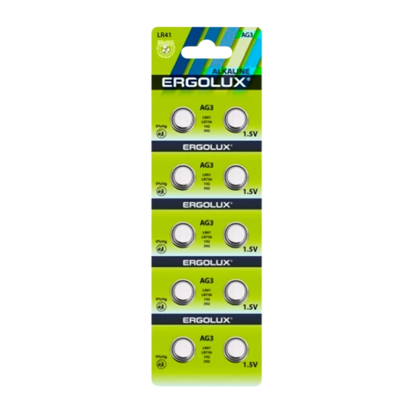 Батарейка Ergolux G3/LR736/LR41/392A/192 BL10 Alkaline 1.5V (10/100/2000)