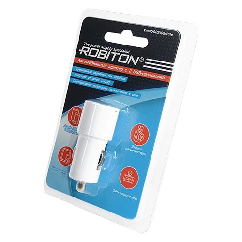 Зарядное устройство ROBITON TwinUSB2400/AUTO 4800мА с 2 USB входом (12-24B) BL1 (1/20/40)