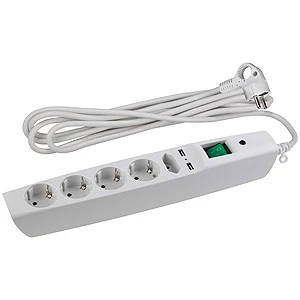 Сетевой фильтр ЭРА SFU 5р.С/З 10A со шторкой 2.0м белый (1/20)