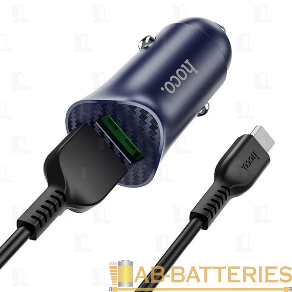 Автомобильное З/У HOCO Z39 2USB 2.4A QC3.0 с кабелем microUSB синий (1/14/140)