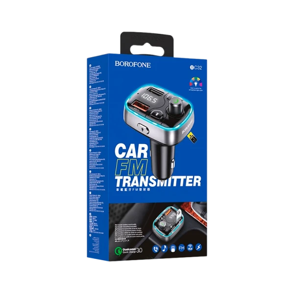 FM-трансмиттер Borofone BC32 2USB microSD bluetooth 5.0 черный (1/20/80)