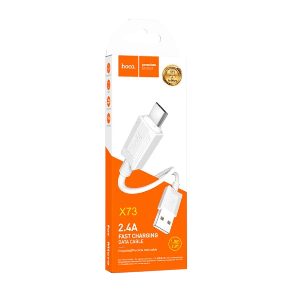 Кабель HOCO X37 USB (m)-microUSB (m) 1.0м 2.4A ПВХ белый (1/31/310)