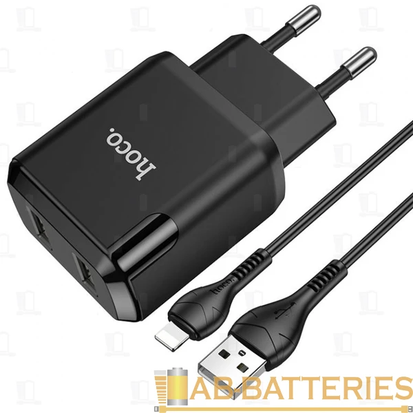 Сетевое З/У HOCO N7 2USB 2.1A с кабелем Lightning черный (1/12/120)