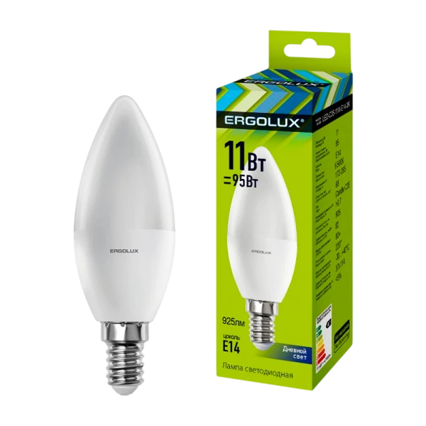 Лампа светодиодная Ergolux C35 E14 11W 6500К 172-265V свеча (1/10/100)