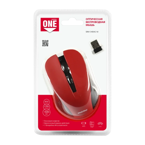 Мышь беспроводная Smartbuy 340AG ONE классическая USB бордовый (1/40)