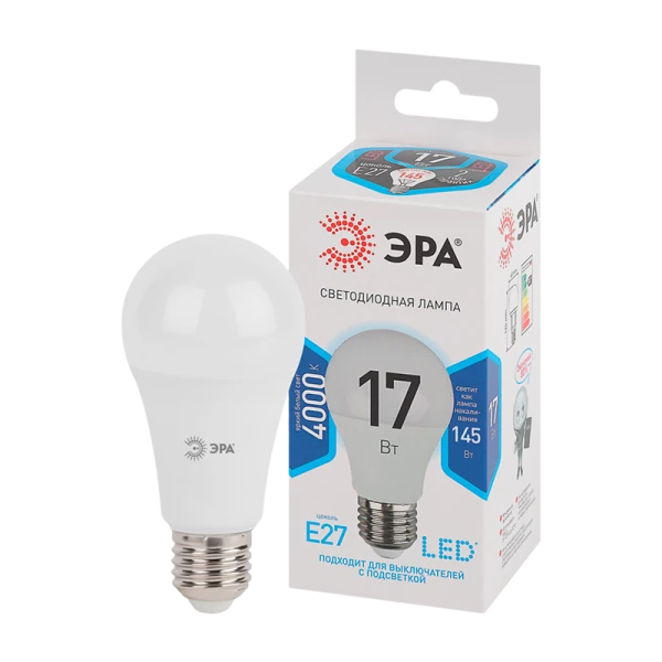 Лампа светодиодная ЭРА A60 E27 17W 4000К 170-265V груша (1/10/100)