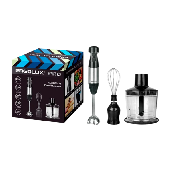 Блендерный набор Ergolux ELX-BS02-C72 700W 2 скорости (блендер, миксер, чоппер) черный (1/8)