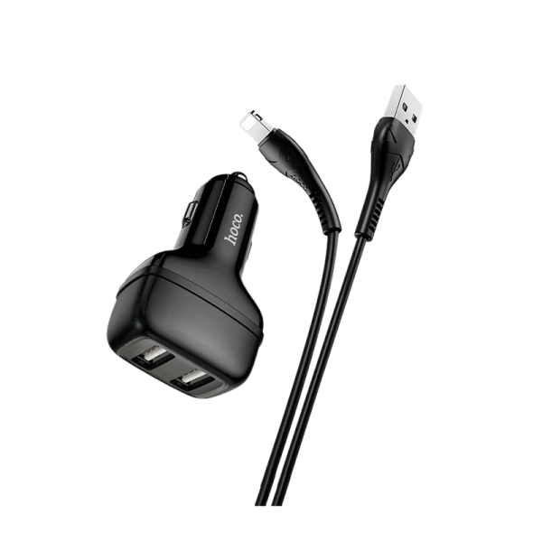 Автомобильное З/У HOCO Z36 2USB 2.1A с кабелем Lightning черный (1/14/140)