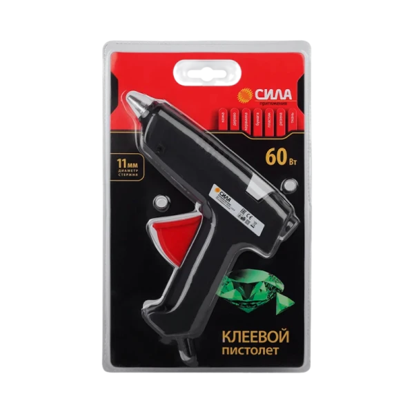 Клеевой пистолет СИЛА SGG60-01 60Bт под стержень 11мм в комплекте 11мм х 7cм 2 шт