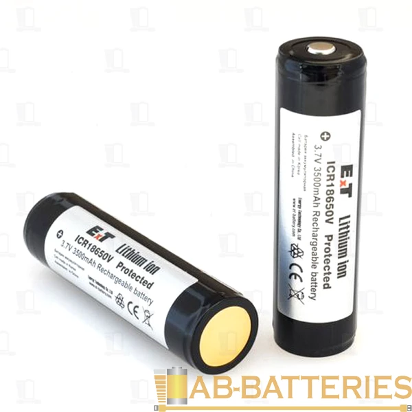 Аккумулятор ET ICR18650V&nbsp;&nbsp;Protected 18.0*65.0, 3500mAh, Li-Ion, в пластиковом боксе на 2шт (2/400)