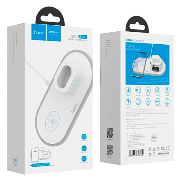 Беспроводное З/У HOCO CW21 2.0A 10W Apple Watch+Airpods белый (1/44)