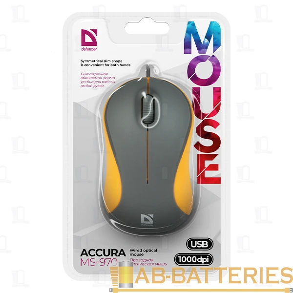 Мышь проводная Defender MS-970 Accura классическая USB серый оранжевый (1/40)