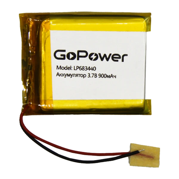 Аккумулятор Li-Pol GoPower LP683440 PK1 3.7V 900mAh с защитой (1/10)