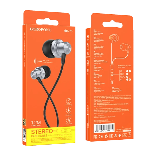 Наушники внутриканальные Borofone BM70 с микр. серый (1/76/304)
