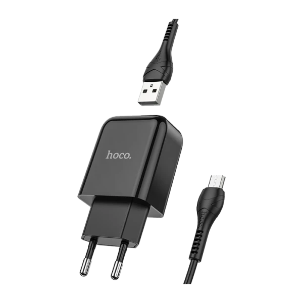 Сетевое З/У HOCO N2 1USB 2.0A с кабелем microUSB черный (1/13/130)
