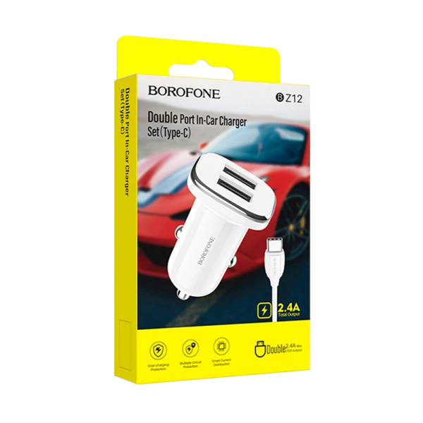 Автомобильное З/У Borofone BZ12 2USB 2.4A белый (1/44/176)