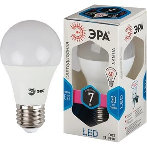 Лампа светодиодная ЭРА A60 E27 7W 4000К 170-265V груша (1/10/100)