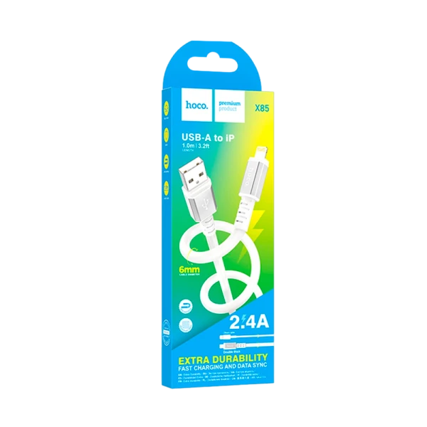 Кабель HOCO X85 USB (m)-Lightning (m) 1.0м 2.0A TPE белый (1/33/330)