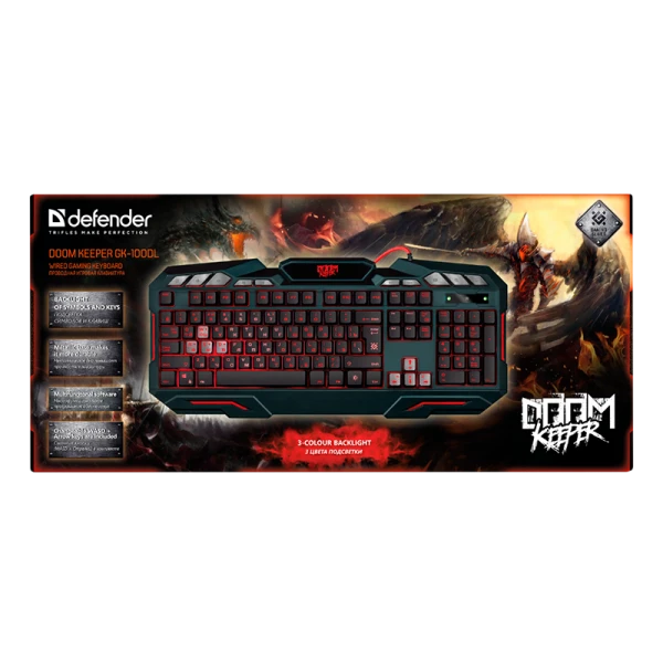 Клавиатура проводная Defender GK-100DL Doom Keeper игровая USB 1.5м черный (1/20)