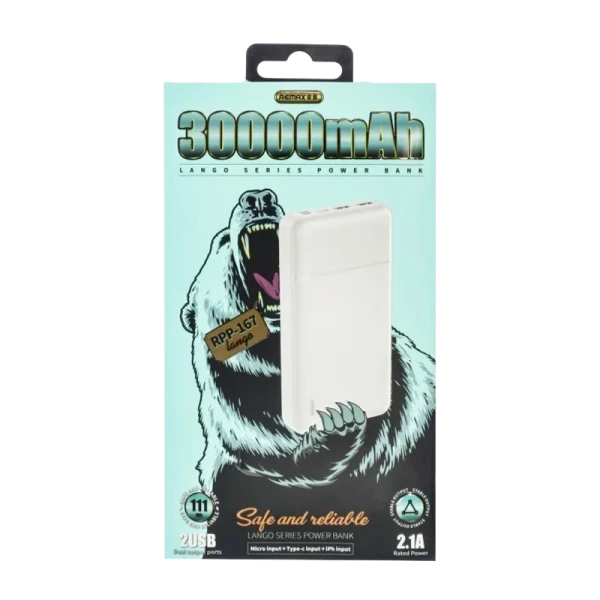 Внешний аккумулятор Remax RPP-167 Lango 30000mAh 2USB белый (1/16)