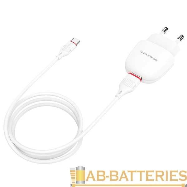 Сетевое З/У Borofone BA49A 1USB 2.1A с кабелем Type-C белый (1/44/176)