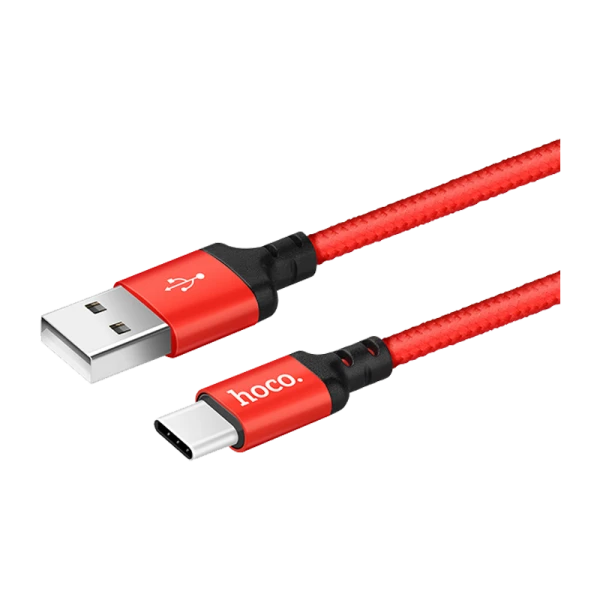 Кабель HOCO X14 USB (m)-Type-C (m) 2.0м 1.7A нейлон красный черный (1/33/330)