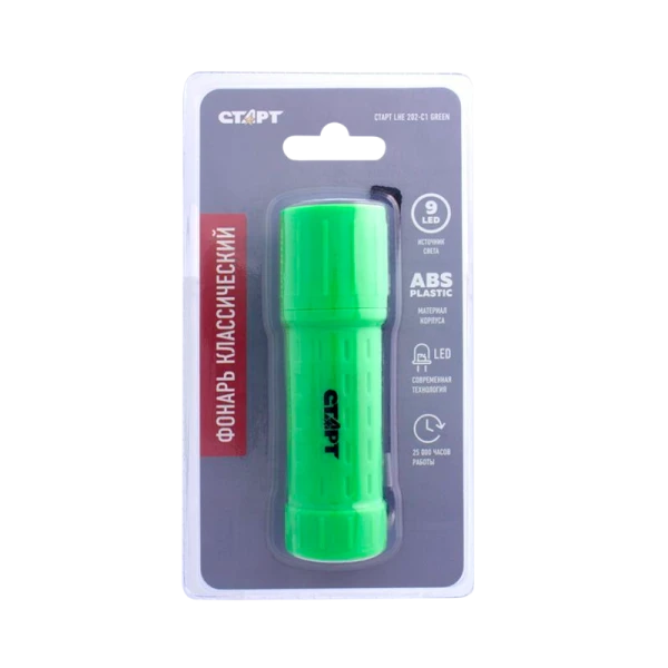 Фонарь светодиодный Старт LHE 202-C1 9LED от батареек зеленый (1/200)
