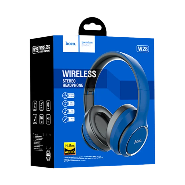 Наушники полноразмерные HOCO W28 bluetooth 5.0 с микр. microSD синий (1/30)