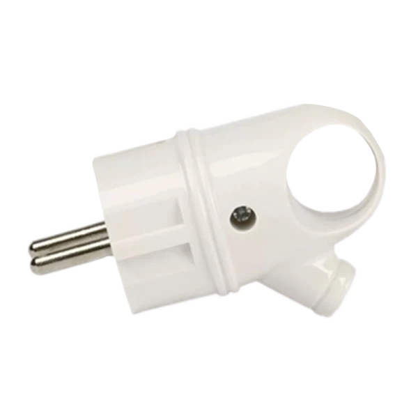 Вилка электрическая Прогресс косая с кольцом С/З белый (1/35/350)