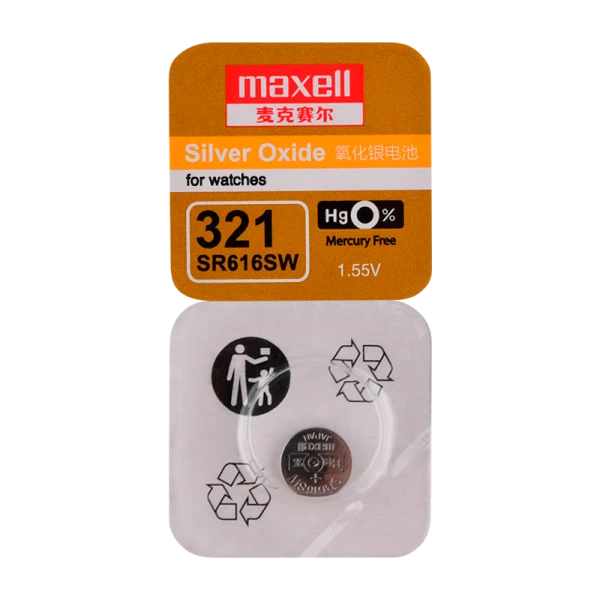 Батарейка Maxell 321 (SR616SW) BL1 Silver Oxide 1.55V 0%Hg (1/10/100)