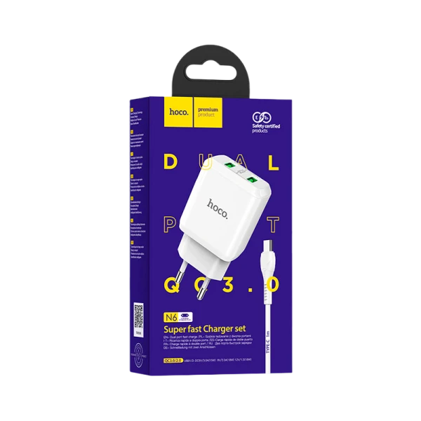 Сетевое З/У HOCO N6 2USB 3.0A QC3.0 белый (1/12/120)